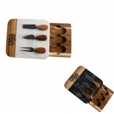 Marble and Acacia Wood Cutting Board with 3 pcs Knife Set
